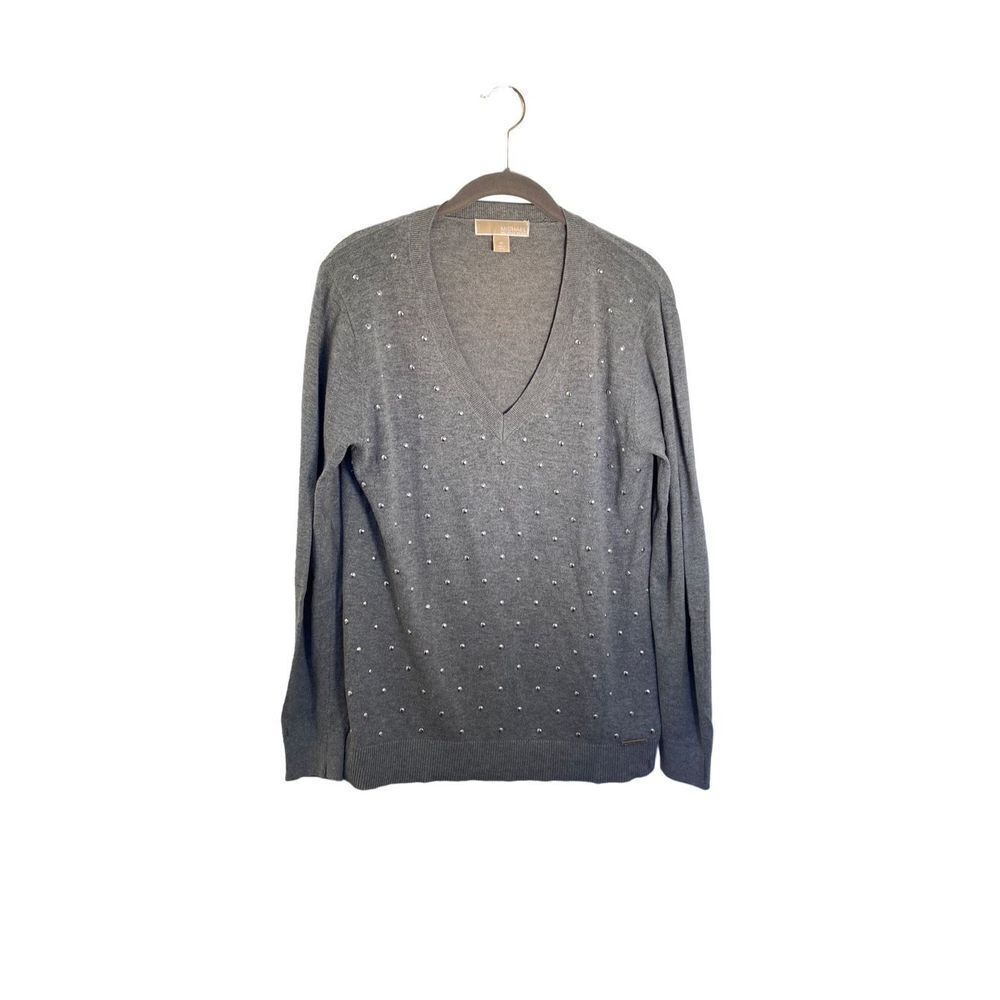 Michael Kors women’s gray viscose angora blend stud ￼ embellished sweater, size
